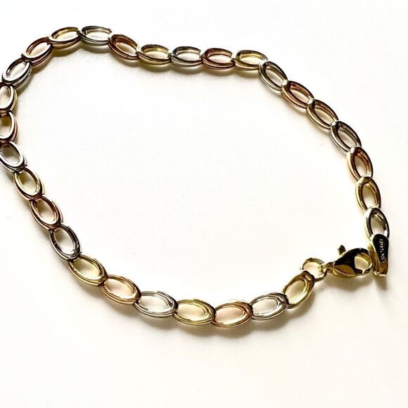 10k Tricolor Gold Open Link Bracelet - Picture 9 of 12
